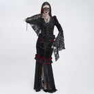 EVA LADY Women's Gothic Rose Ruffle Ruched Mermaid Long Skirt Black-Red