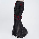 EVA LADY Women's Gothic Rose Ruffle Ruched Mermaid Long Skirt Black-Red