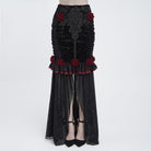 EVA LADY Women's Gothic Rose Ruffle Ruched Mermaid Long Skirt Black-Red