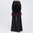 EVA LADY Women's Gothic Rose Ruffle Ruched Mermaid Long Skirt Black-Red