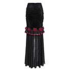 EVA LADY Women's Gothic Rose Ruffle Ruched Mermaid Long Skirt Black-Red