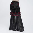 EVA LADY Women's Gothic Rose Ruffle Ruched Mermaid Long Skirt Black-Red
