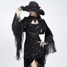 EVA LADY Women's Gothic Rose Ruffle Tassel Flare Sleeve Velvet Cape