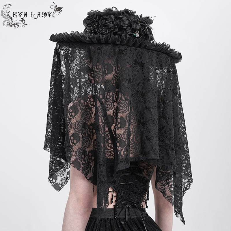 EVA LADY Women's Gothic Rose Ruffled Skull Mesh Hat