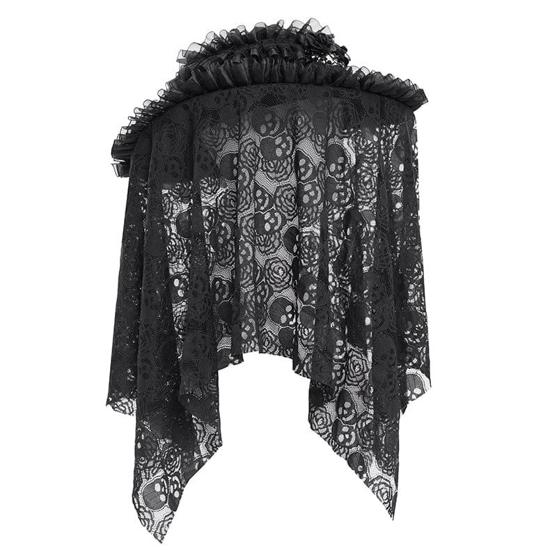 EVA LADY Women's Gothic Rose Ruffled Skull Mesh Hat