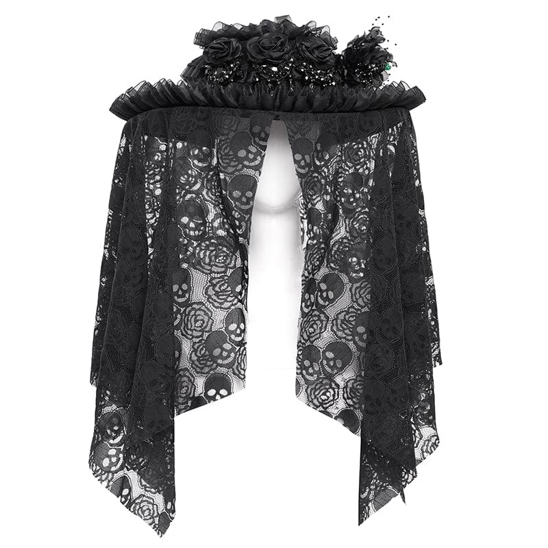 EVA LADY Women's Gothic Rose Ruffled Skull Mesh Hat