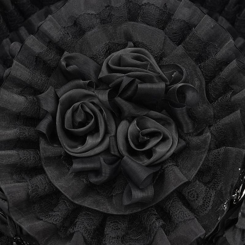 EVA LADY Women's Gothic Rose Ruffled Skull Mesh Hat