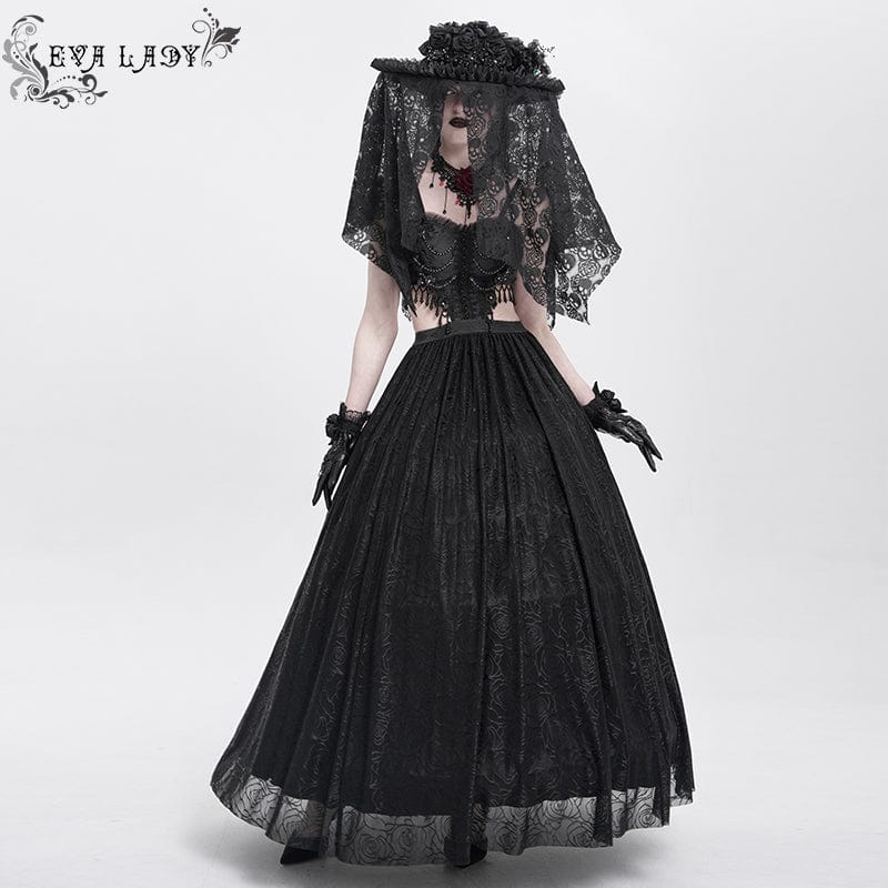 EVA LADY Women's Gothic Rose Ruffled Skull Mesh Hat