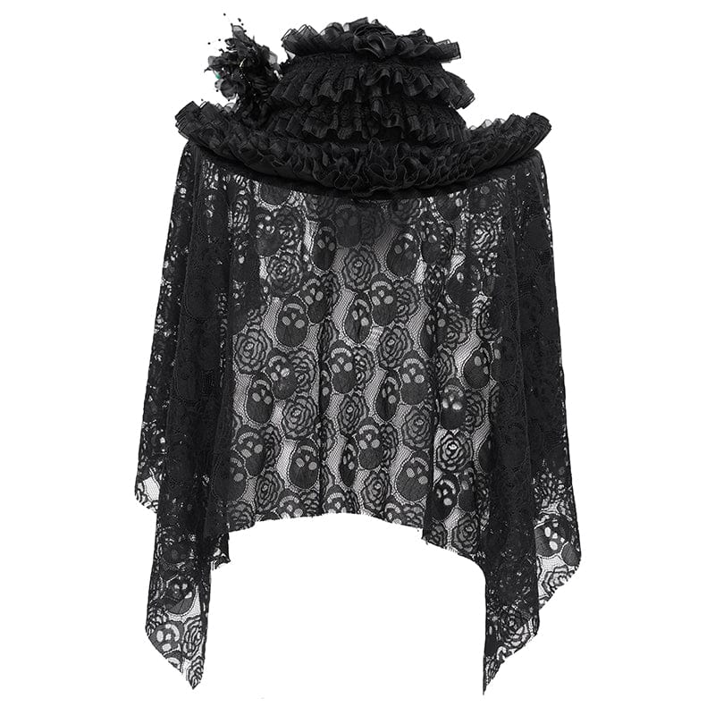 EVA LADY Women's Gothic Rose Ruffled Skull Mesh Hat