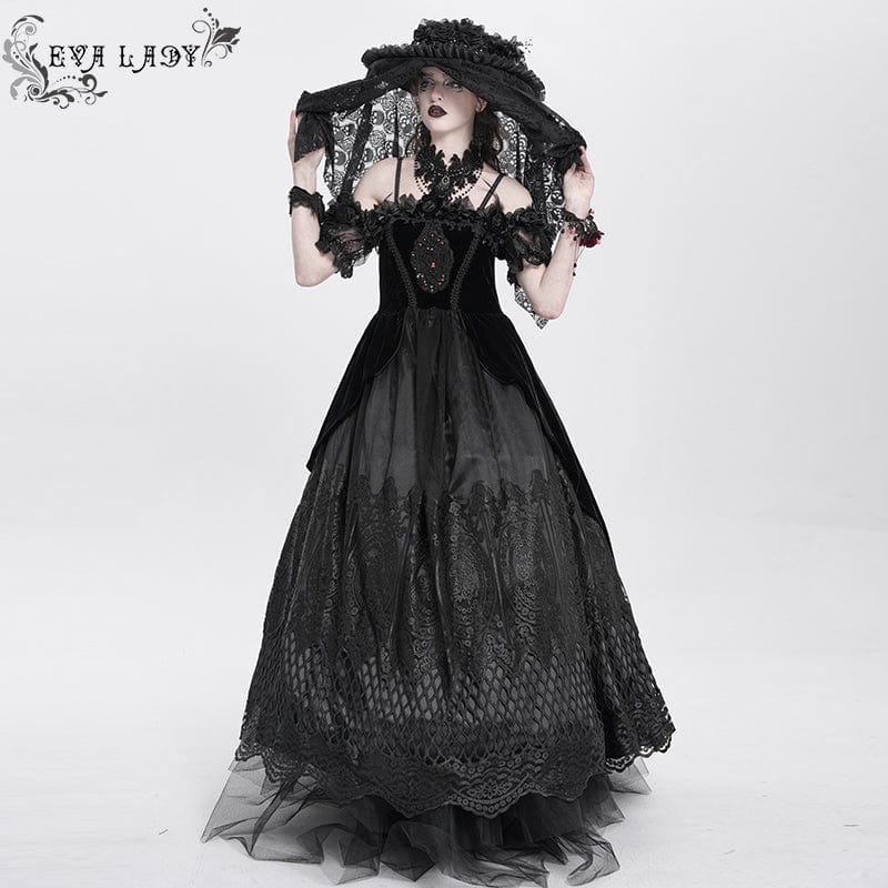 EVA LADY Women's Gothic Rose Ruffled Skull Mesh Hat