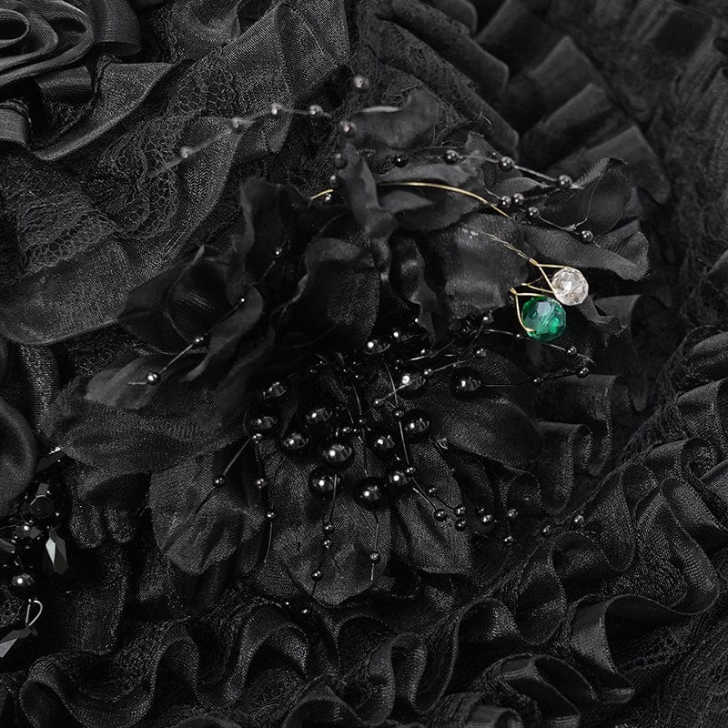 EVA LADY Women's Gothic Rose Ruffled Skull Mesh Hat