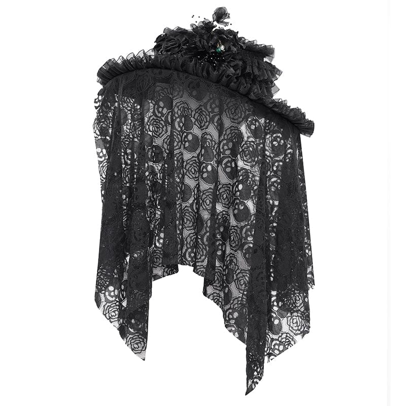 EVA LADY Women's Gothic Rose Ruffled Skull Mesh Hat