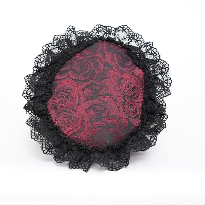 EVA LADY Women's Gothic Rose Skull Lace Ruffle Drawstring Pouch Handbag Red