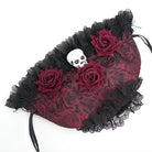 EVA LADY Women's Gothic Rose Skull Lace Ruffle Drawstring Pouch Handbag Red