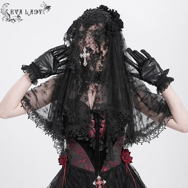 EVA LADY Women's Gothic Rose Tassel Lace Headwear