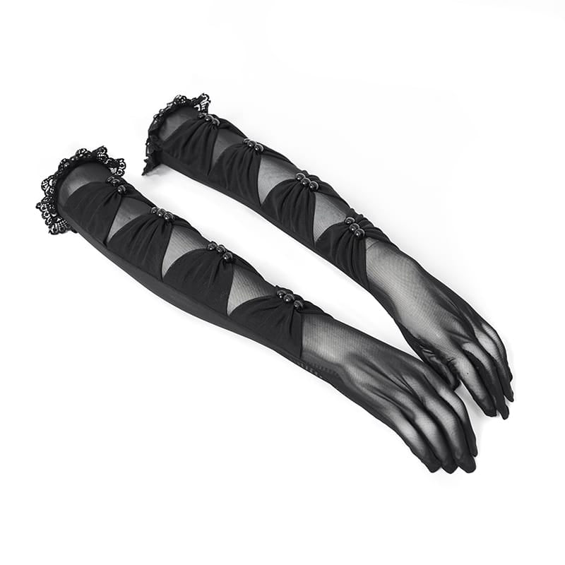 EVA LADY Women's Gothic Ruched Mesh Long Gloves