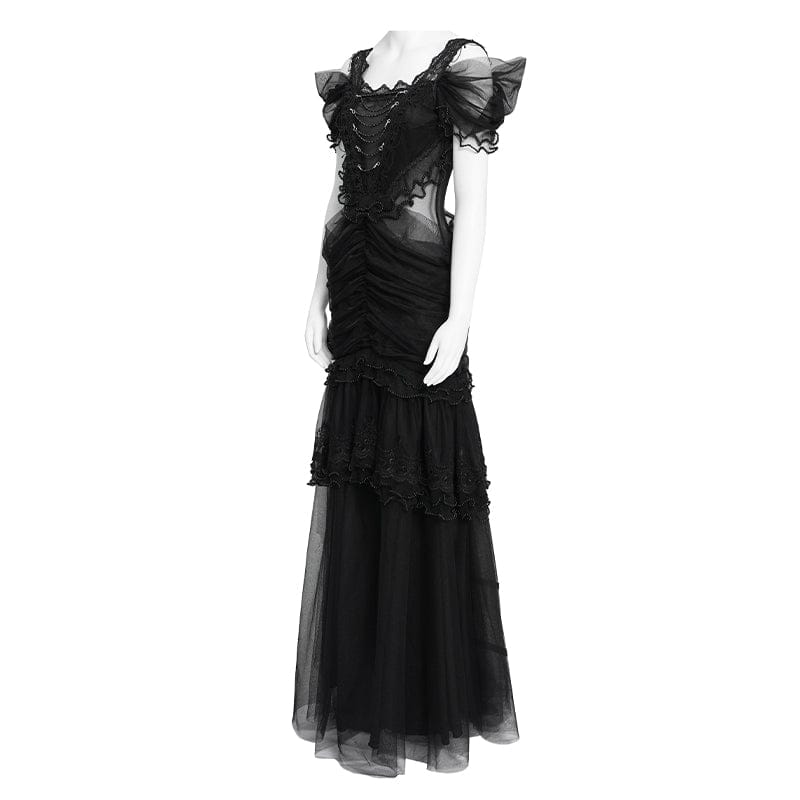 EVA LADY Women's Gothic Ruched Ruffled Off Shoulder Dress