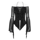 EVA LADY Women's Gothic Ruffled Off Shoulder Flared Sleeved Shirt Black