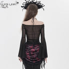 EVA LADY Women's Gothic Ruffled Off Shoulder Flared Sleeved Shirt Black