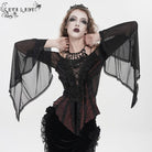EVA LADY Women's Gothic Ruffled Off Shoulder Flared Sleeved Shirt Black-Red