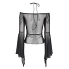 EVA LADY Women's Gothic Ruffled Off Shoulder Flared Sleeved Shirt Black-Red