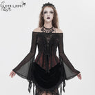 EVA LADY Women's Gothic Ruffled Off Shoulder Flared Sleeved Shirt Black-Red