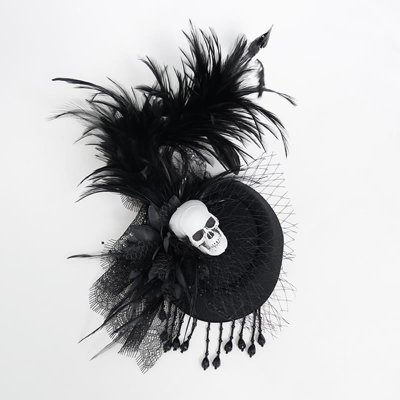 EVA LADY Women's Gothic Skull Feather Beaded Fringe Fascinator Hat