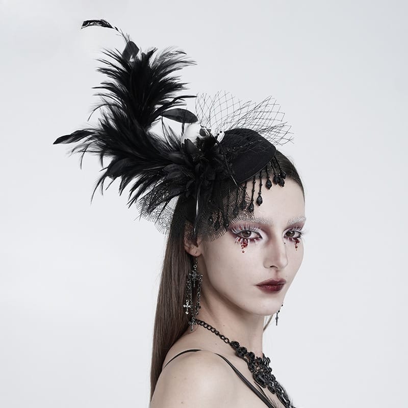 EVA LADY Women's Gothic Skull Feather Beaded Fringe Fascinator Hat