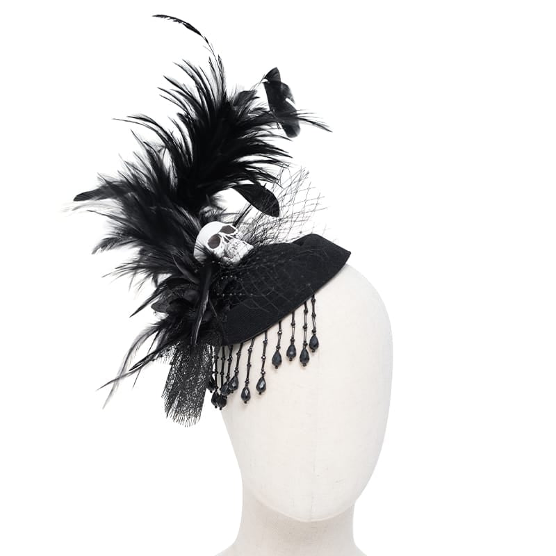 EVA LADY Women's Gothic Skull Feather Beaded Fringe Fascinator Hat