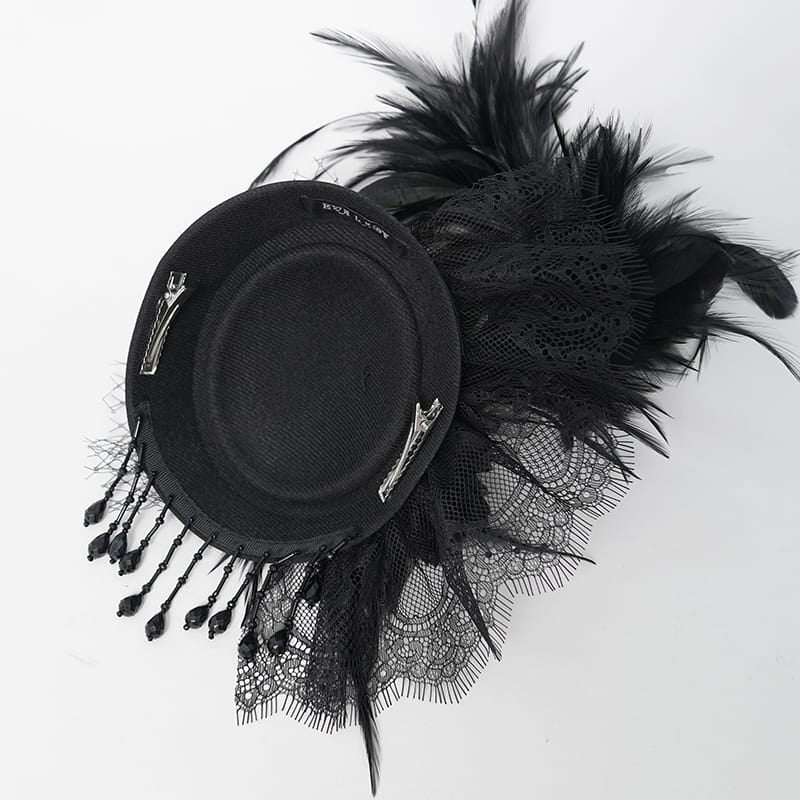 EVA LADY Women's Gothic Skull Feather Beaded Fringe Fascinator Hat