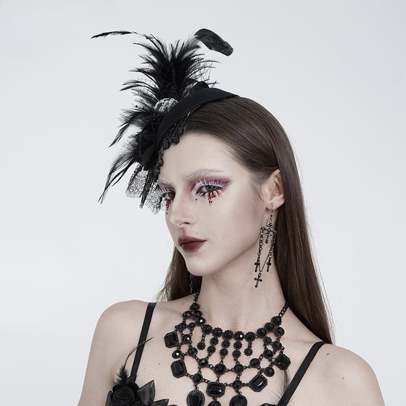 EVA LADY Women's Gothic Skull Feather Beaded Fringe Fascinator Hat