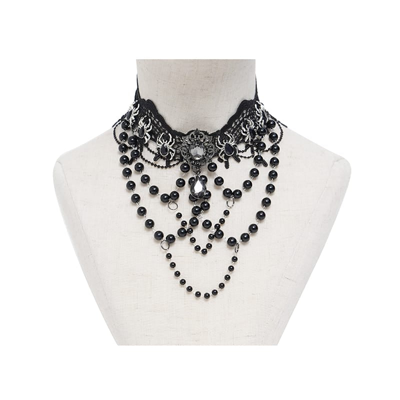 EVA LADY Women's Gothic Spider Beaded Chain Lace Choker