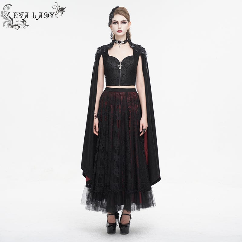 EVA LADY Women's Gothic Stand Collar Floral Embroidered Shirt