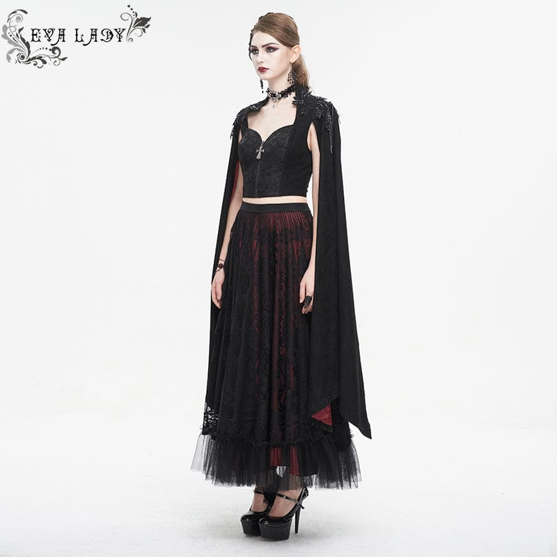 EVA LADY Women's Gothic Stand Collar Floral Embroidered Shirt