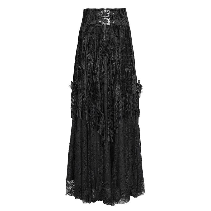 EVA LADY Women's Gothic Tassels Buckle-up Long Skirt