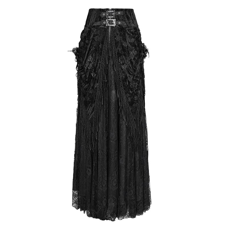 EVA LADY Women's Gothic Tassels Buckle-up Long Skirt