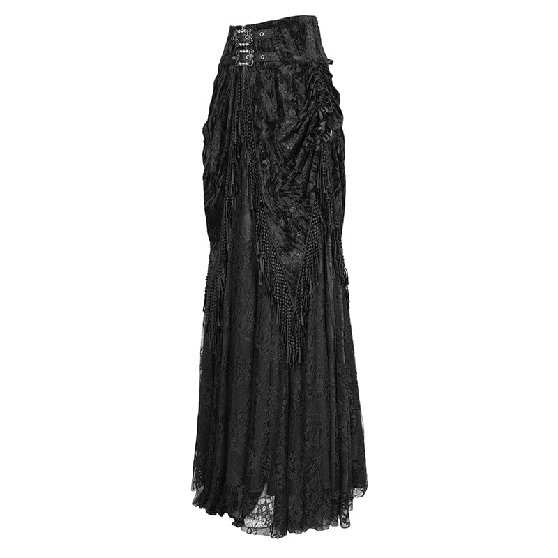 EVA LADY Women's Gothic Tassels Buckle-up Long Skirt