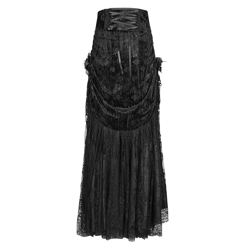 EVA LADY Women's Gothic Tassels Buckle-up Long Skirt