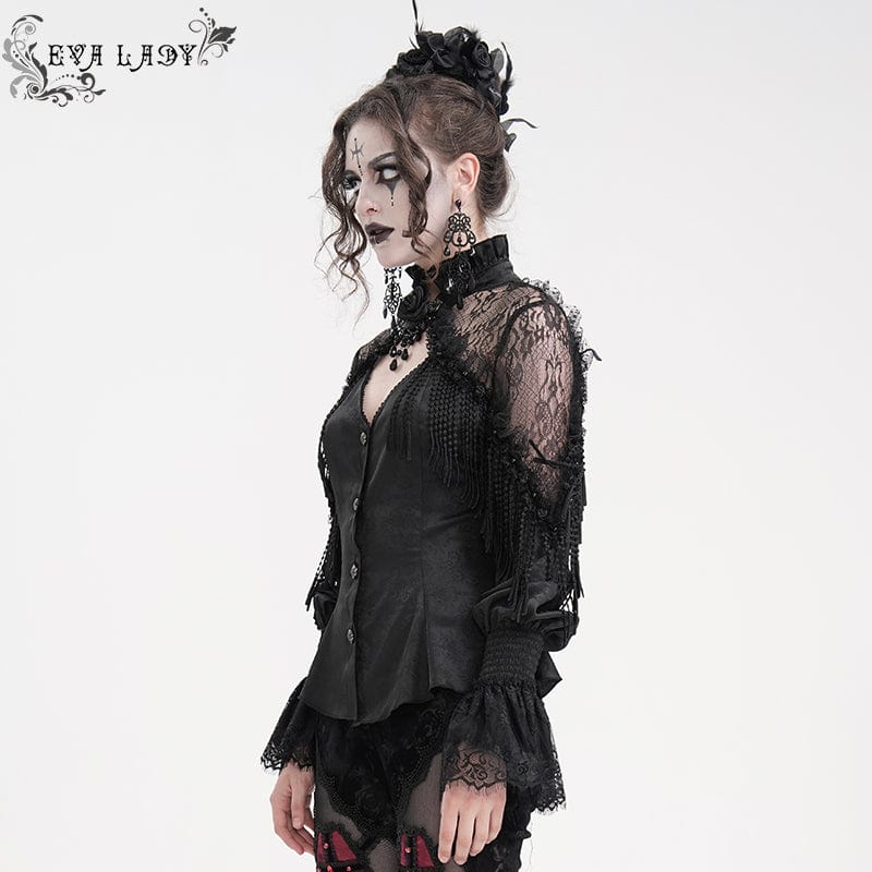 EVA LADY Women's Gothic Tassels Cut-out Long Sleeved Shirt