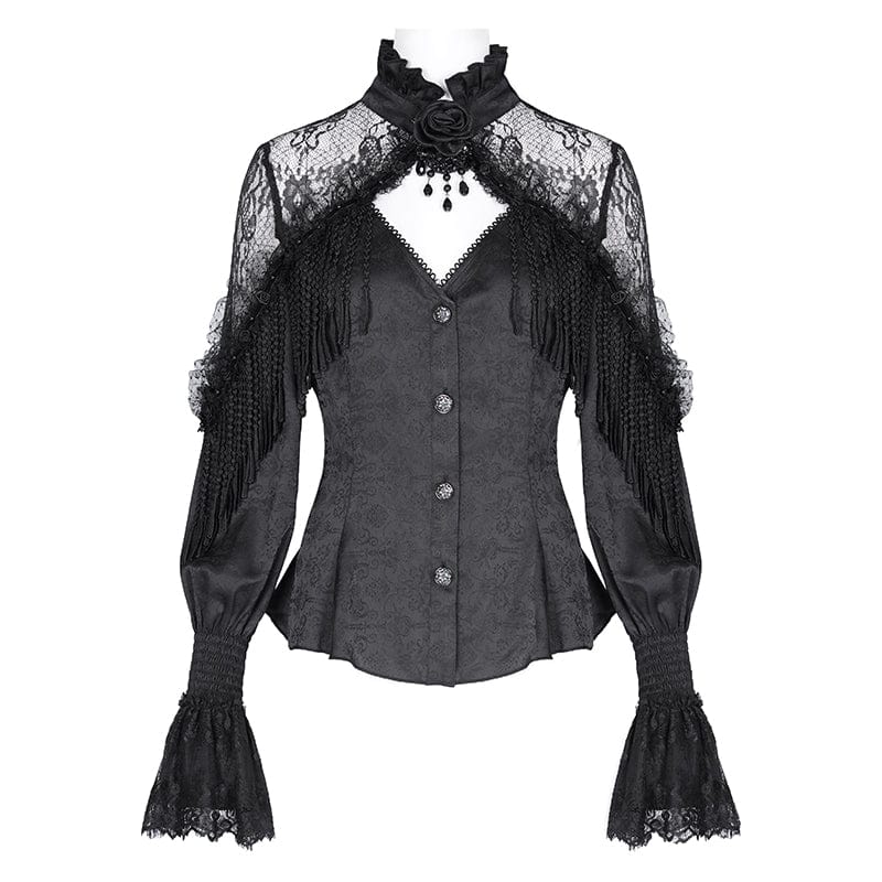 EVA LADY Women's Gothic Tassels Cut-out Long Sleeved Shirt