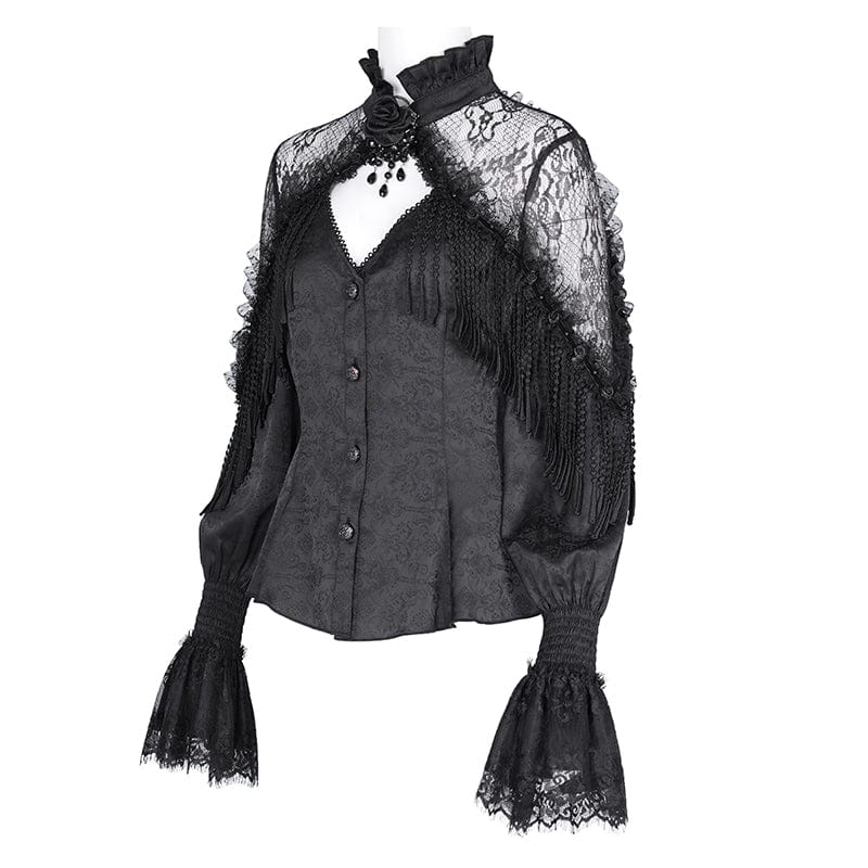 EVA LADY Women's Gothic Tassels Cut-out Long Sleeved Shirt