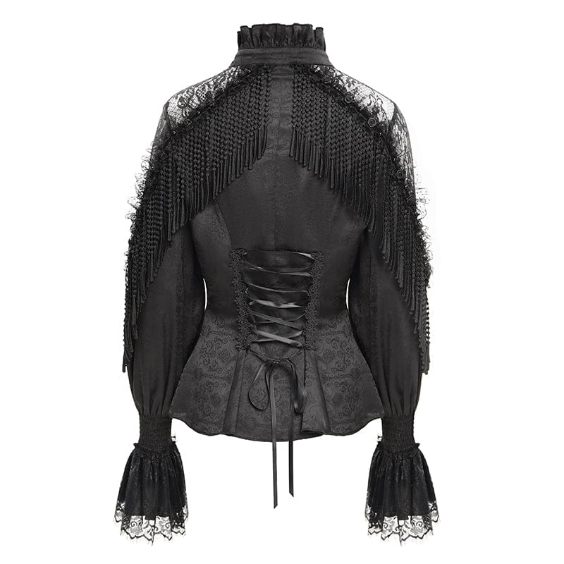 EVA LADY Women's Gothic Tassels Cut-out Long Sleeved Shirt