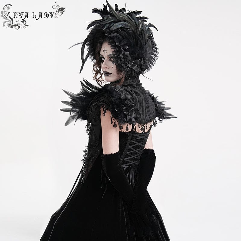 EVA LADY Women's Gothic Tassels Feather Lace Cape