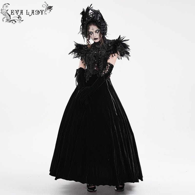 EVA LADY Women's Gothic Tassels Feather Lace Cape