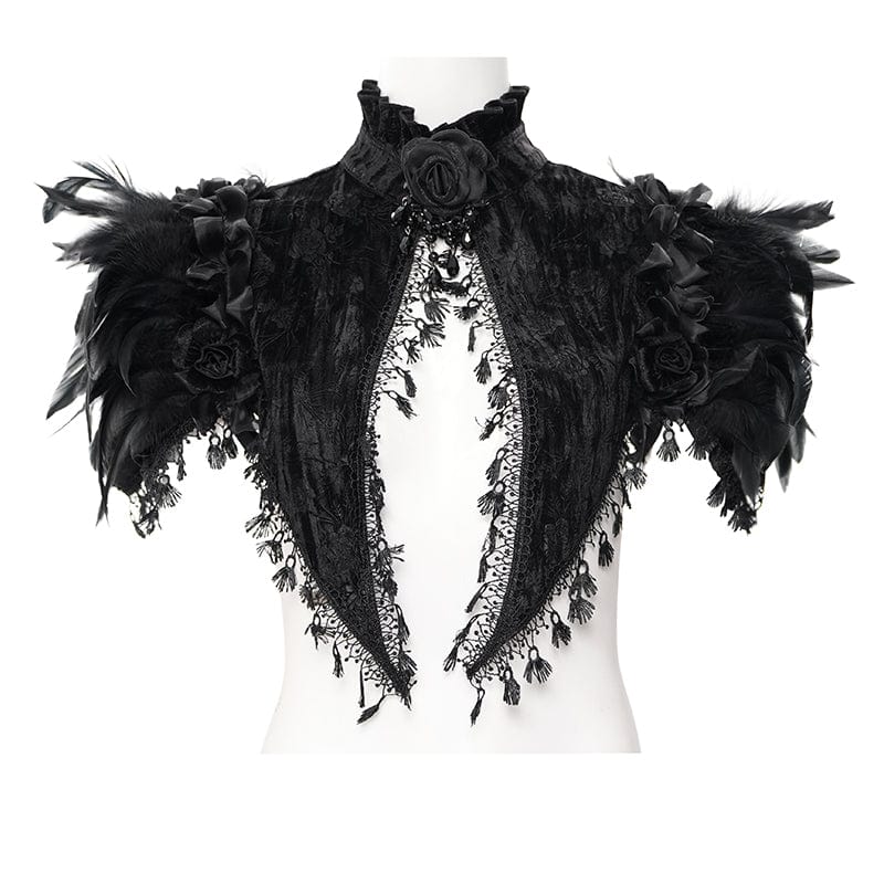 EVA LADY Women's Gothic Tassels Feather Lace Cape