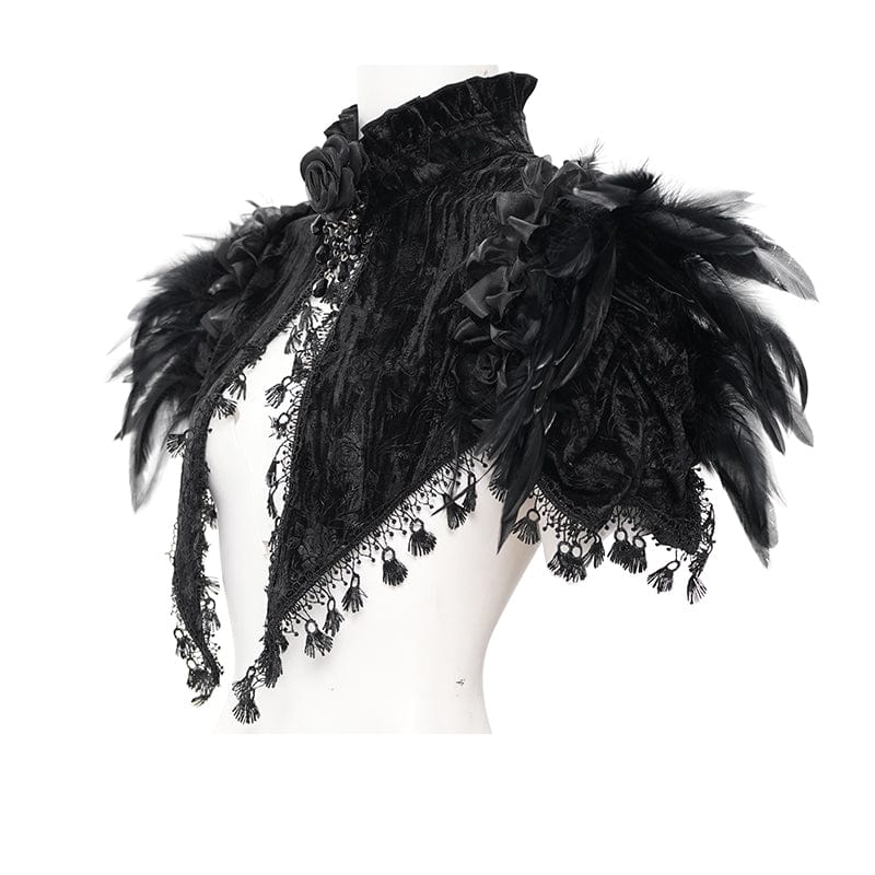 EVA LADY Women's Gothic Tassels Feather Lace Cape