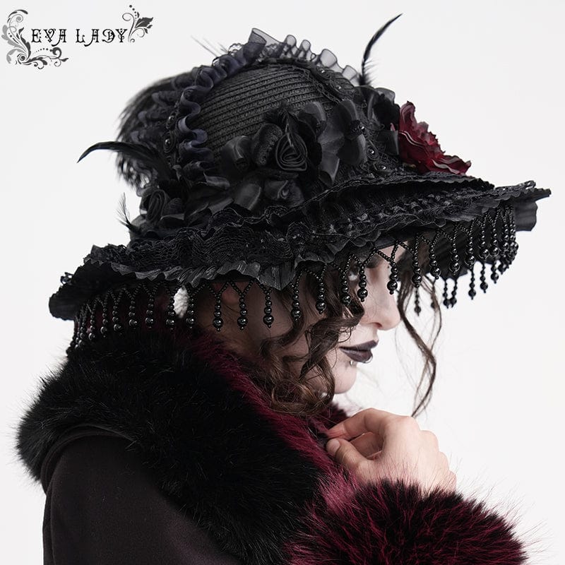 EVA LADY Women's Gothic Tassels Feather Lace Hat