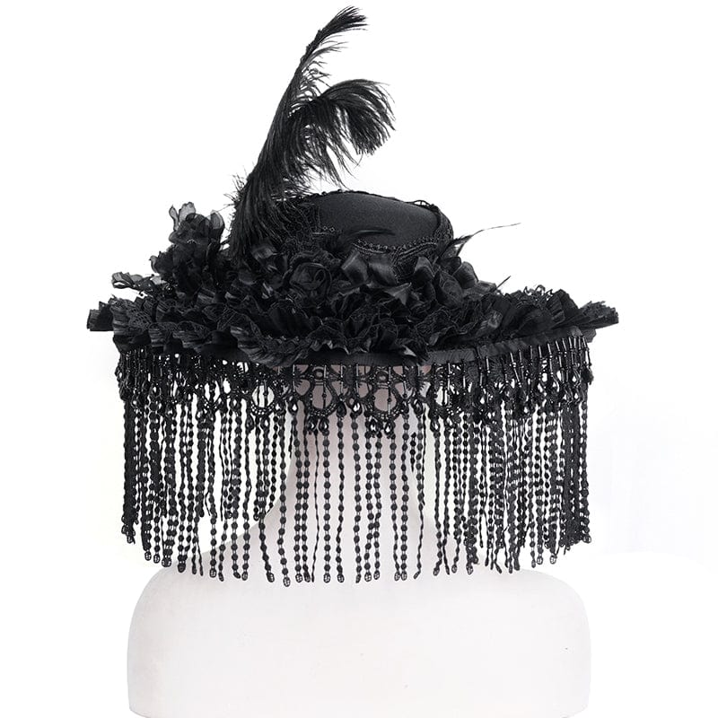 EVA LADY Women's Gothic Tassels Feather Lace Hat