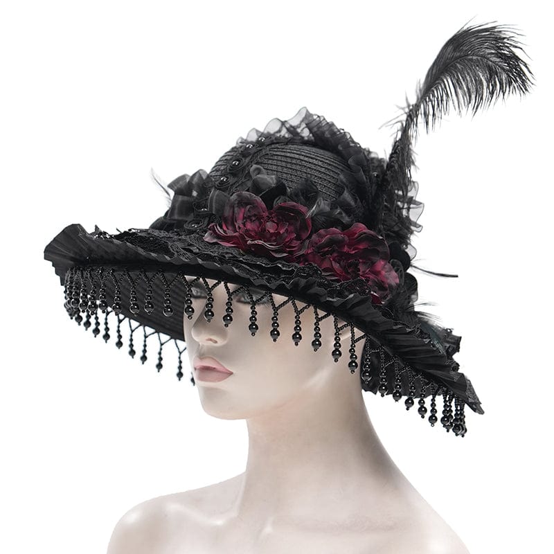 EVA LADY Women's Gothic Tassels Feather Rose Hat