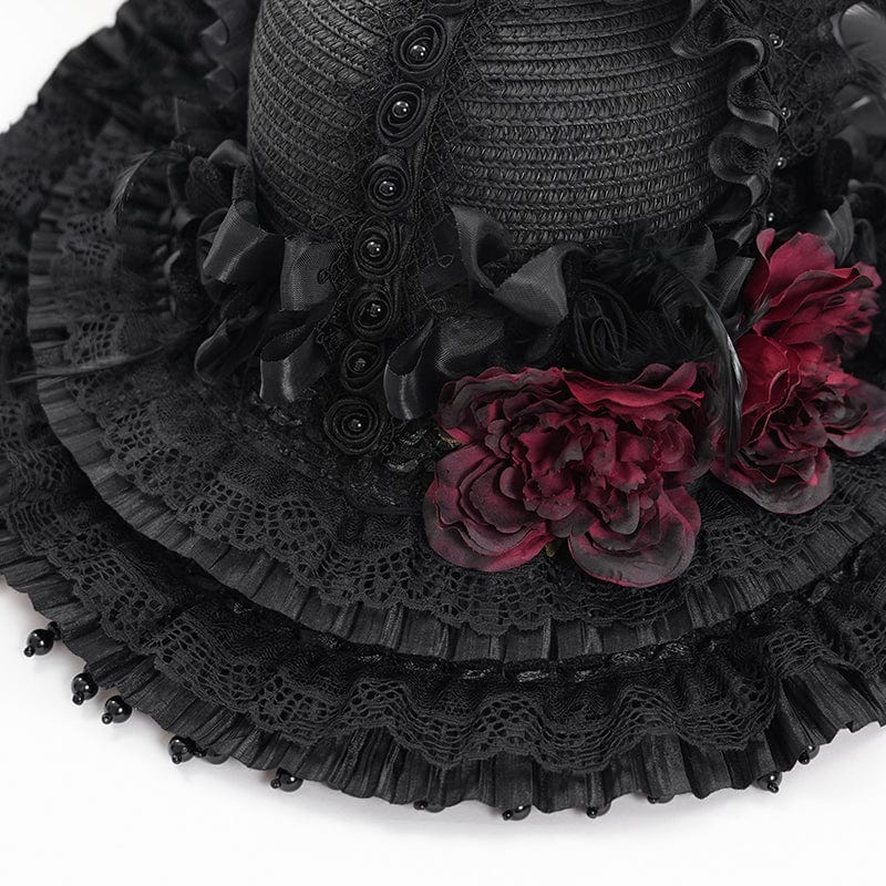 EVA LADY Women's Gothic Tassels Feather Rose Hat